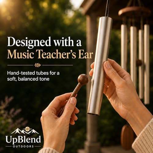 38" Silver Aluminum Wind Chimes for Outside, Deep Tone, E Major Pentatonic - Image 4