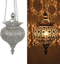 Westcharm Antique Silver Oriental Moroccan Ramadan Lantern Metal Hanging Pendant Light Candle Lantern Lamp Decorative Decor Indoor Outdoor - Small by Westcharm