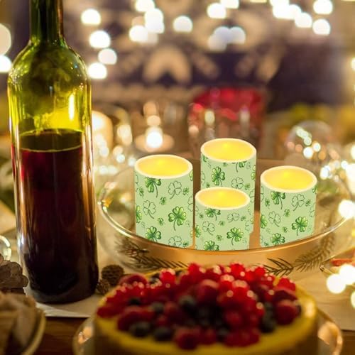 St Patrick's Day Shamrocks Battery Operated Candles with Timer 4 Pack Waterproof Flameless Candles with Remote Shamrocks LED Lamp for Porch Home Decorations - Image 4