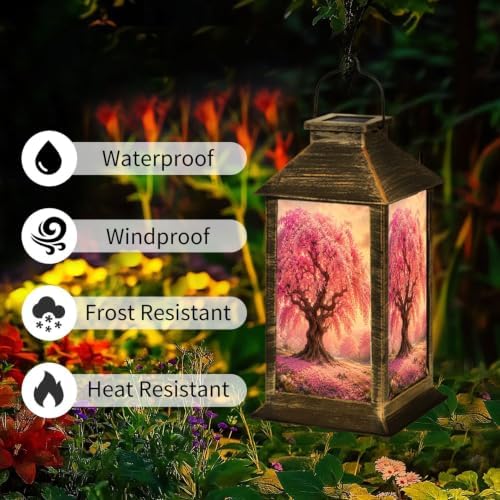 Solar Lantern Cherry Blossom Tree Full Bloom Outdoor Waterproof Garden Hanging Lantern Solar Powered Lighting Outside Solar Light for Patio Yard Camping, Gifts for Women Mom - Image 3