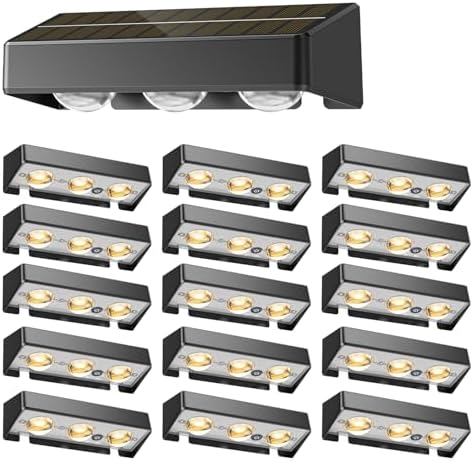 NIORSUN Solar Fence Lights,16 Pack Solars Deck Light,RGB Color,Outdoor Bulb Waterproof Led IP65,Outdoor Fence Light,Power Patio Lamp with Lenses for Outside/Backyard/Railing/Yard(Black) by NIORSUN