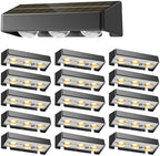 NIORSUN Solar Fence Lights,16 Pack Solars Deck Light,RGB Color,Outdoor Bulb Waterproof Led IP65,Outdoor Fence Light,Power Patio Lamp with Lenses for Outside/Backyard/Railing/Yard(Black) by NIORSUN