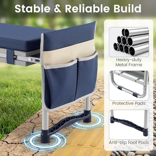 2-in-1 Garden Kneeler and Seat, Folding Garden Seat w/EVA Foam Kneeling Pad & Removable Tools Pouch, Sturdy Steel Frame, No Assembly, Portable Heavy Duty Garden Stool w/Detachable Armrests - Image 6