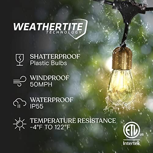 Brightech Glow Solar LED String Lights - Commercial Grade Waterproof Patio Lights with Beautiful Brass Accents - Shatterproof LED Solar Outdoor String Lights - 1W, Soft White Light - 27 Ft - Image 3