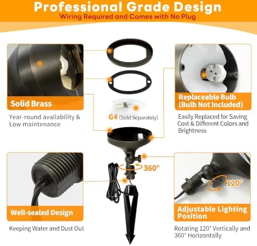 Gardenreet Outdoor Low Voltage Flood Light - Solid Brass Landscape LED Wall Wash Light, 12V Hardwired Waterproof, Antique Bronze Lighting for Yard Wall Tree House Without G4 Bulb 4 Pack - Image 6
