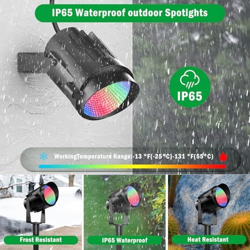 Christmas Halloween Spotlight Outdoor, 12W Color Changing Outdoor Floodlight Fixture with Stake for Garden Yard Path, 120V Waterproof Landscape Lighting Plug in with Remote (4 Pack) - Image 4