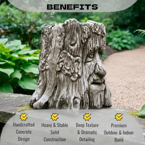 OLOMA Tree Stump Face Concrete Garden Statue Outdoor Sculpture for Patio Yard Lawn Decor Rustic Woodland Planter Style Ornament Fantasy Forest Garden Decoration Gift - Image 2
