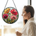 Poppy Flower Stained Glass Window Hanging Suncatcher Gifts for Women 12" - Image 2