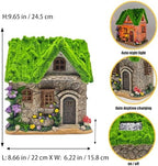 Solar-Powered LED Fairy Garden Cottage, Resin Miniature Stone House with Flocked Moss Roof, Outdoor Patio Yard Decor, Waterproof Garden Ornament with Warm Lights for Lawn, Pathway & Fairy Garden - Image 2