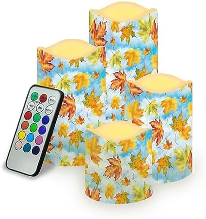 Jeiento 4 Pcs Flickering Flameless Candles Thanksgiving Realistic LED Candles Fall Sky Battery Operated Candles,Thanksgiving Home Coffee Shop Decorations Table Top by Jeiento