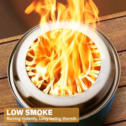HGD Small Tabletop Fire Pit 8.8 x 8.6 in, Portable Mini Smokeless Table Top Firepit, Low Smoke Camping Stove for Outdoor & Patio, Fueled by Pellets or Wood, with Travel Bag, Stainless Steel, Blue - Image 3