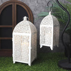 TRIROCKS Large Decorative Candle Lantern Set-16.5''&12'' High Metal Temple Moroccan Lantern Lamp for Home Decorations Living Rooms Gardens Parties Wedding Indoors and Outdoors - White with Gold Brush - Image 3