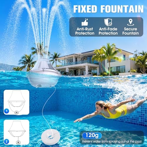 Bubbling Pool Fountain with Lights,Floating Pool Fountains with Anchor,Above Ground Pool Water Fountain Pump,Battery Powered Swimming Pool Floating Fountains for Inground Pool-1PC(White) - Image 7