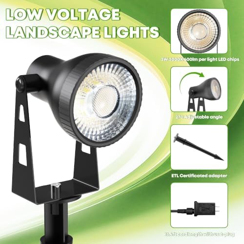 6 Pack Low Voltage Landscape Lighting, LED Garden Spotlights - Image 4