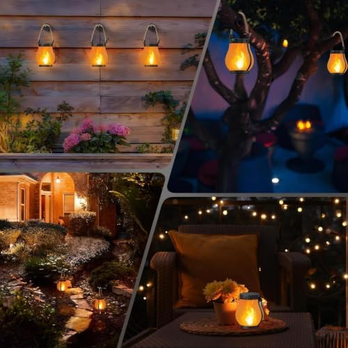Kaliqo Solar Flame Lights Outdoor, Dancing Flame Lights, Waterproof Solar Charging Hanging Lantern, USB & Solar Powered Waterproof Garden Torch for Yard Patio, Garden Path, Camping Decor - Image 4