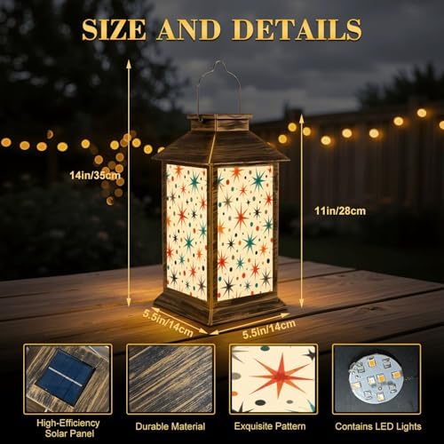 Solar Lantern Outdoor Waterproof Mid Century Fifties Modern Retro Colors Seamless Part Garden Decor LED Hanging Solar Lights Tabletop Lamp Gifts for Women Mom Outside Yard Patio Porch - Image 2
