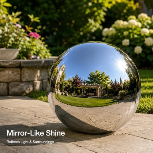 Gazing Ball Garden Mirror Outdoor - 12 Inch Outside Decorative Globe Silver - Image 3