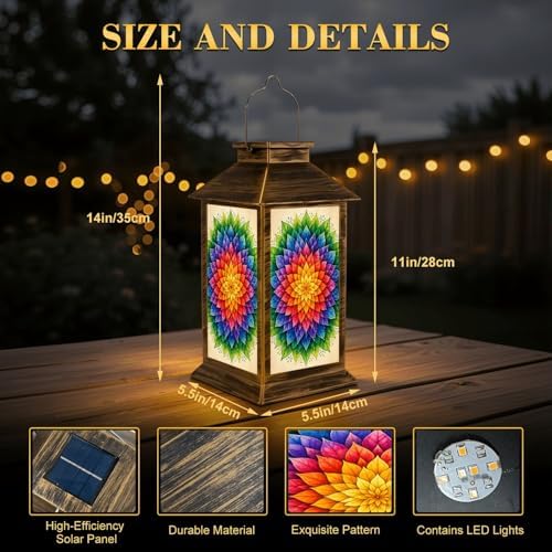 Solar Lantern Outdoor Waterproof Abstract Colorful Geometric Leaf Gradient Rainbow Shades Garden Decor LED Hanging Solar Lights Tabletop Lamp Gifts for Women Mom Outside Yard Patio Porch - Image 2