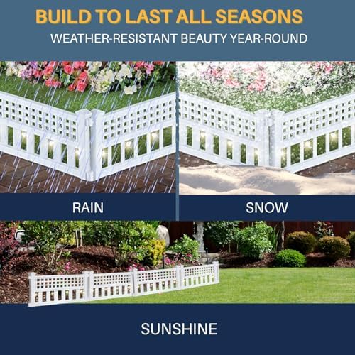 SkyMall 8-Piece Solar Garden Border Fence with Corner Posts, White Decorative Landscape Edging Panels with Cool White LED Solar Lights, Outdoor Lawn and Flower Bed Barrier for Yard and Pathway - Image 5