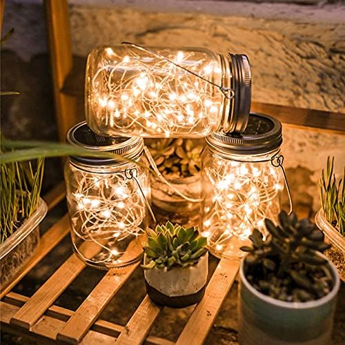 4 Pack Solar Lights - Mason Jar Lids Fairy Lights with Hangers - for Outdoor Garden Backyard Fence Deck Christmas Halloween Decorations - Image 5