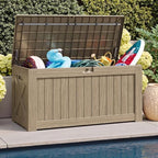 JUMMICO 120 Gallon Resin Deck Box, Large Outdoor Storage Box Waterproof & Lockable for Garden, Patio, Pools (Light Brown) - Image 6