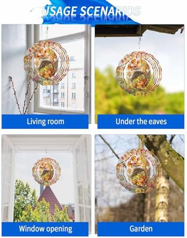 Fall Green Pumpkin Wind Spinner for Yard and Garden,Thanksgiving Maple Leaves Orange Check Hanging Wind Spinner Outdoor 3D Kinetic Wind Sculpture Spinners Indoor Outdoor Décor Ornaments Gift 12" - Image 5