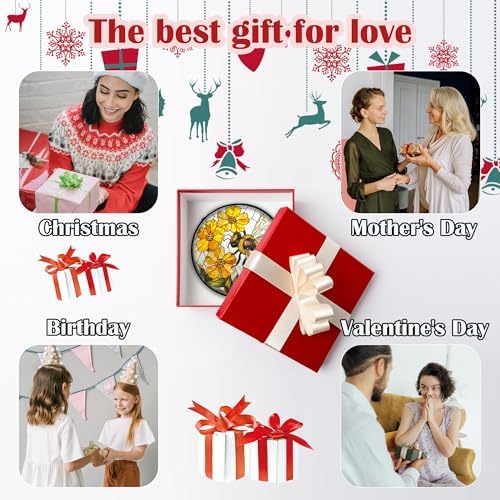 Yellow Flower Bee Stained Glass Window Hanging Decor Gifts for Women 12" - Image 7