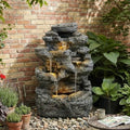 23.85" 5-Tier Concrete Fountain with LED Lights, Natural Rock Design by Noeko