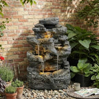 23.85" 5-Tier Concrete Fountain with LED Lights, Natural Rock Design by Noeko