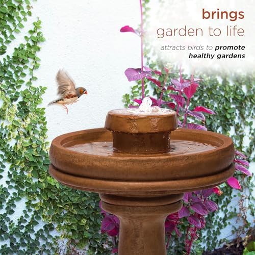 Alpine Corporation TZL202 Outdoor Floor Vintage Pedestal Water Fountain with Bird Bath and LED Lights, 29", Brown - Image 6