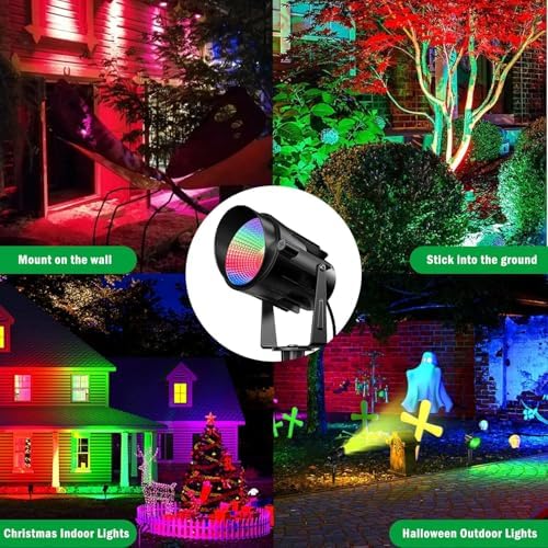 Christmas Halloween Spotlight Outdoor, 12W Color Changing Outdoor Floodlight Fixture with Stake for Garden Yard Path, 120V Waterproof Landscape Lighting Plug in with Remote (4 Pack) - Image 3