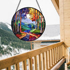 Colorful Forest Tree Stained Glass Window Hanging Suncatcher Gifts 15" - Image 3