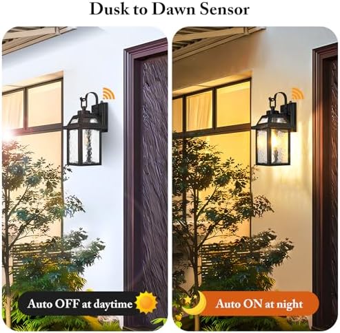 BesLowe 2-Pack Dusk to Dawn Outdoor Wall Lights with Water Ripple Glass - Image 2