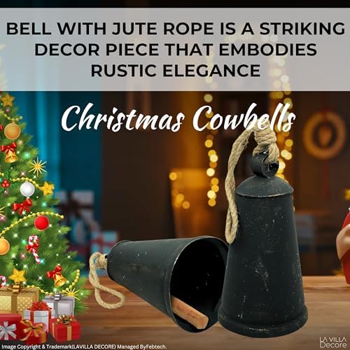 Rustic Black Hanging Bell Ornament with |Cowbell Rope Handle – Vintage Farmhouse Decor, Handmade Wind Chime for Indoor/Outdoor Decoration, Distressed Antique-Style, Minimalist Holiday Accent - Image 5