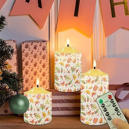 Cozeyat Flickering Flameless Electric Candles with Timer 3Pack, Fall Ginkgo Leaf Print LED Candles Battery Operated, Realistic Wax Pillar Tealights for Home Indoor Outdoor Decor - Image 5