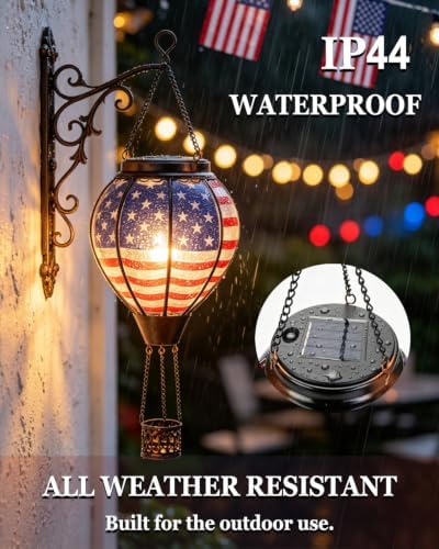 Hot Air Balloon Solar Lantern, American Flag Glass Solar Light Garden Decor - Image 4