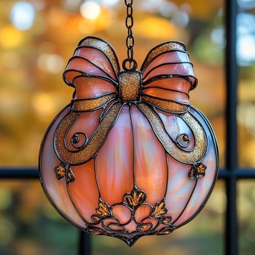Pink Knot Pumpkin Fall Autumn Acrylic Suncatcher by AVAGAN