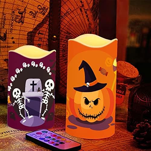 Halloween Halloween Flameless Flickering LED Candles Battery Operated, Set of 4 Real Wax Pillar Candles with Pumpkin Decals,Witch - Image 5