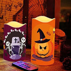 Halloween Halloween Flameless Flickering LED Candles Battery Operated, Set of 4 Real Wax Pillar Candles with Pumpkin Decals,Witch - Image 5