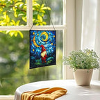 Starry Night Gnome Stained Glass Suncatcher – Square Hanging Window Panel for Home or Greenhouse – Whimsical Glass Art Gift for Garden Lovers, Christmas, Halloween, Father Days a2v77s - Image 3