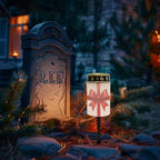 Poceacles Holiday Cemetery Candle Grave Lights Outdoor Waterproof Decoration Pathway Lights Garden Solar Candle for Christmas Holiday Party Decor, Red Bow Stripes, 2 Pack - Image 2