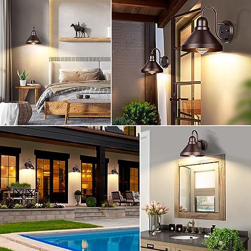 Brightever Gooseneck Porch Lights Outdoor, 2-Pack Farmhouse Exterior Barn Light Fixtures, Waterproof Industrial Brown Patio Wall Lamps for Garage, E26 Base Anti-Rust, Bulb not Included - Image 7