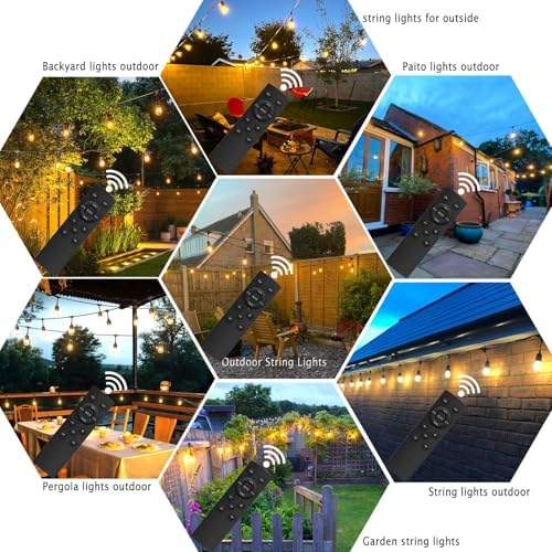 100FT Outdoor String Lights Remote Control Patio Lights Waterproof Commercial Grade, 30+2 Replaceable Dimmable Edison Bulbs, Black 1Pack, Linkable, Hooks and Zip Ties Included - Image 6