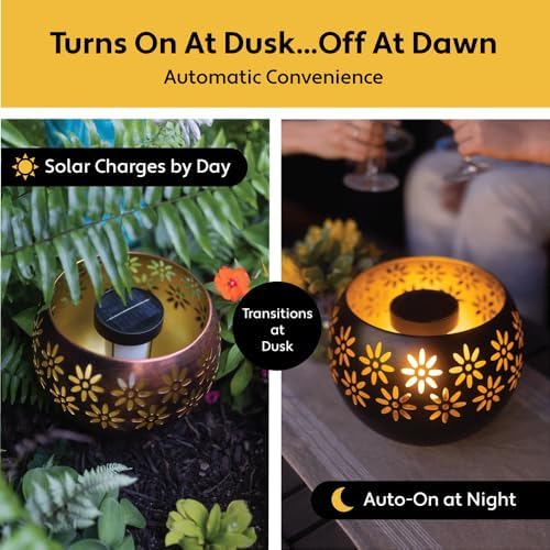 Original Solar Fire Bowl (1-Pack) Outdoor Waterproof Solar Lanterns - Metal Porch Lights with Flickering Flame for Tabletop, Patio, Garden & Landscape Decor (Matte Black) - Image 3