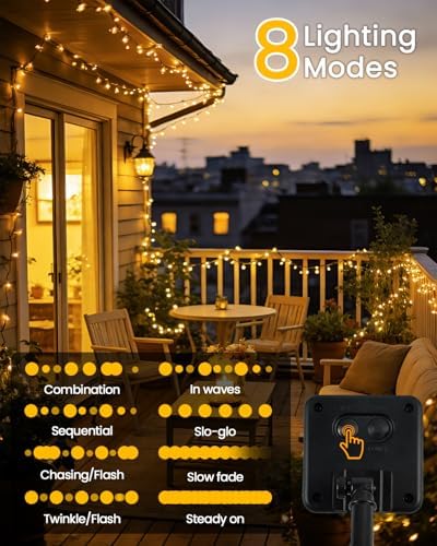 OZS 4 Pack 320 LED Solar String Lights Outdoor Waterproof, Warm White - Image 3