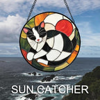 Cozy Tuxedo Cat Stained Glass Window Hanging Suncatcher Gift for Mom 12" - Image 4