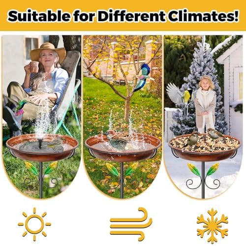 Metal Bird Bath for Outside Feeder Bowl, 38.8“ Detachable Birdbath & Birdfeeder with Hummingbird Flower Reliefs, Vintage Birds Baths for Outdoors Garden Yard Lawn Decor (Bird Retro Brown) - Image 4