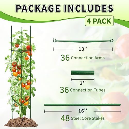 TCBWFY 4-Pack 63-Inch Adjustable Tomato Cages, Heavy-Duty Metal Plant Support Trellis for Garden and Pots, DIY Tomato Stakes, Height Adjustable 16 to 252 Inches - Image 2