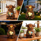 Solar Highland Cow Outdoor Statue, Garden Sculpture with Lighted Butterfly - Image 2