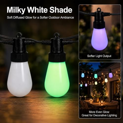 Outdoor String Lights 100FT, Milky White RGBW Patio Lights - Image 2